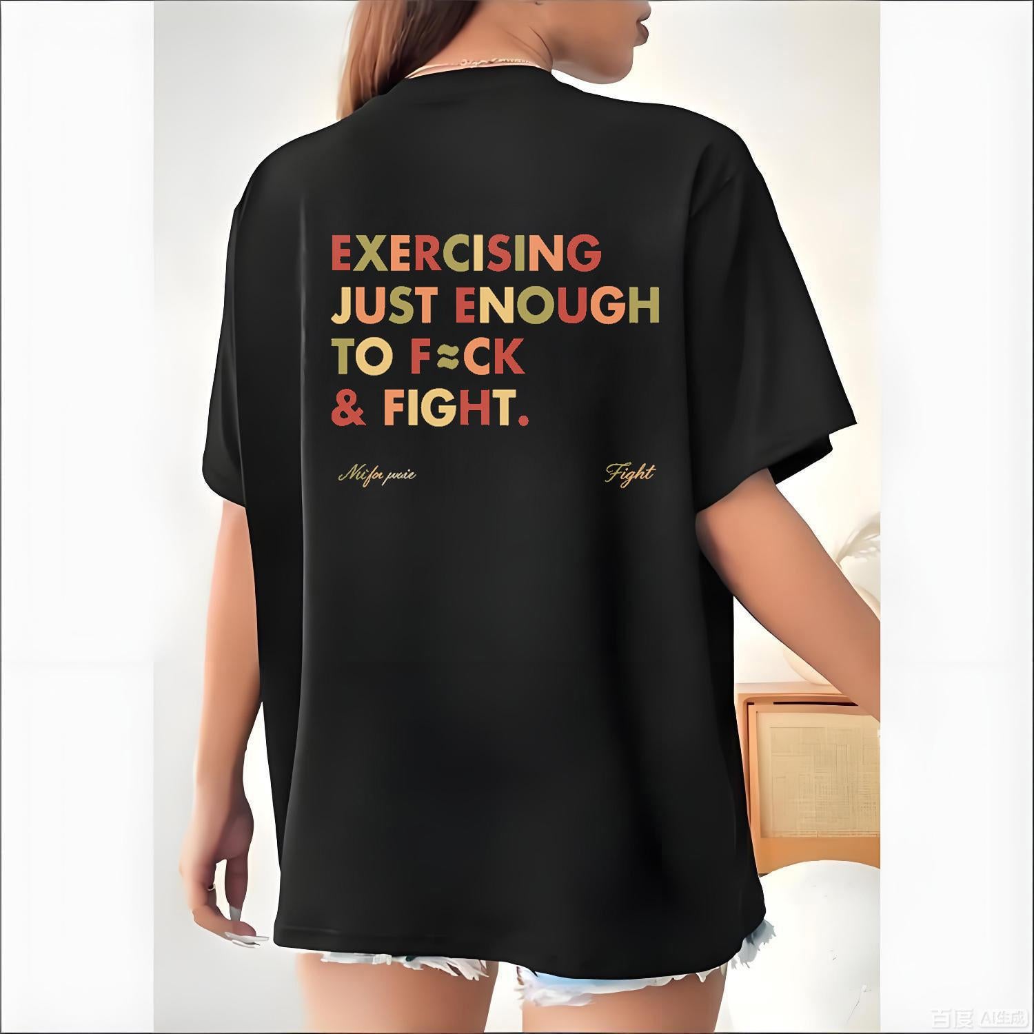 Humorous Exercising Just Enough to Love and Fought Tee Retro Vintage Y2K Streetwear