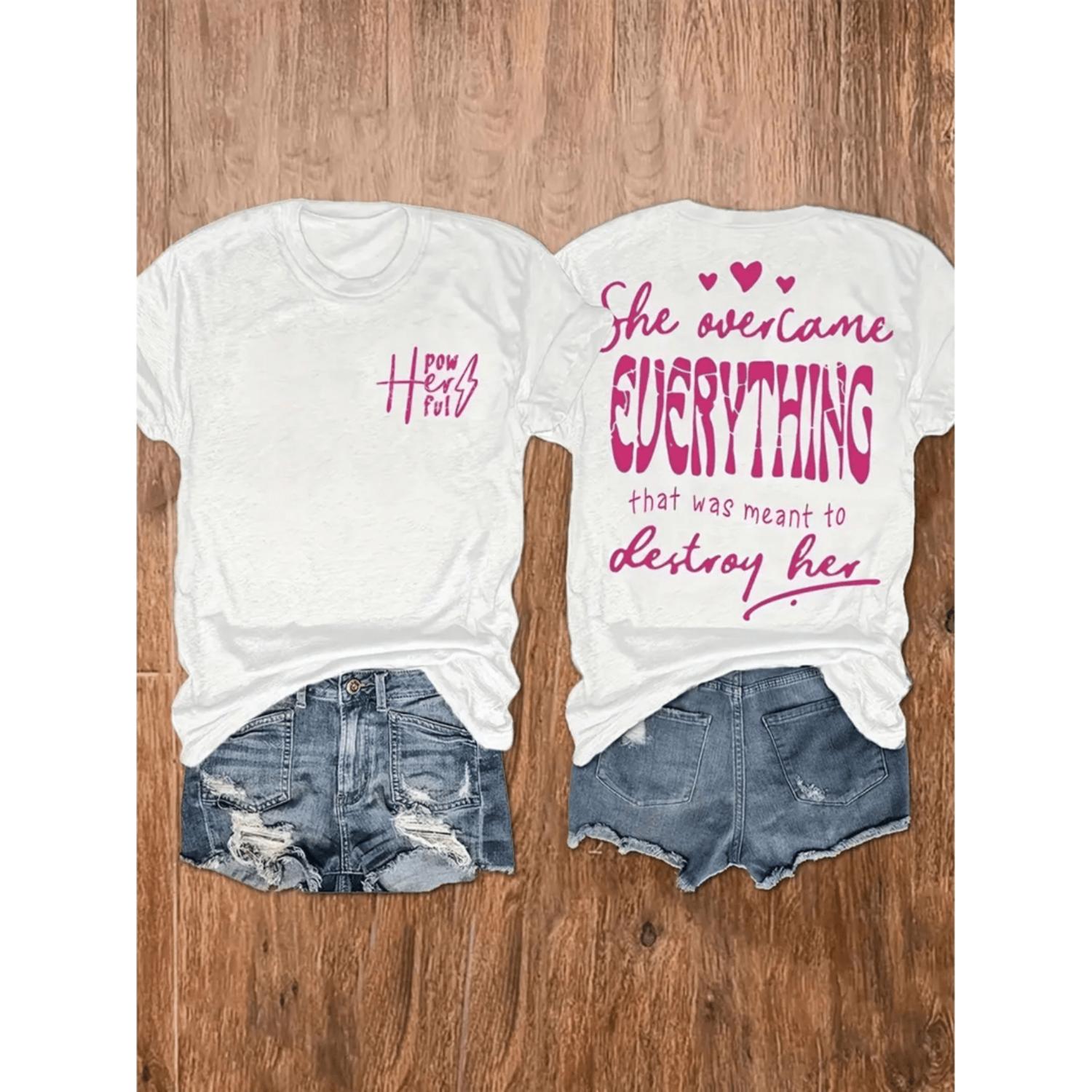 Ladies Fashion Letter Printed T Shirt Short Sleeved Cotton Leisure Holiday Double Sided Print Round Neck Versatile High Quality Sports Comfortable Single Piece