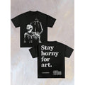 Double-Sided Art Inspired Skeleton Graphic Tee Cool Digital Print Heavy Cotton Summer Crew Neck Unisex T Shirt
